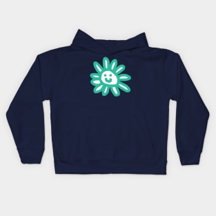 Cyan Daisy Flower Smiley Face Graphic Kids Hoodie